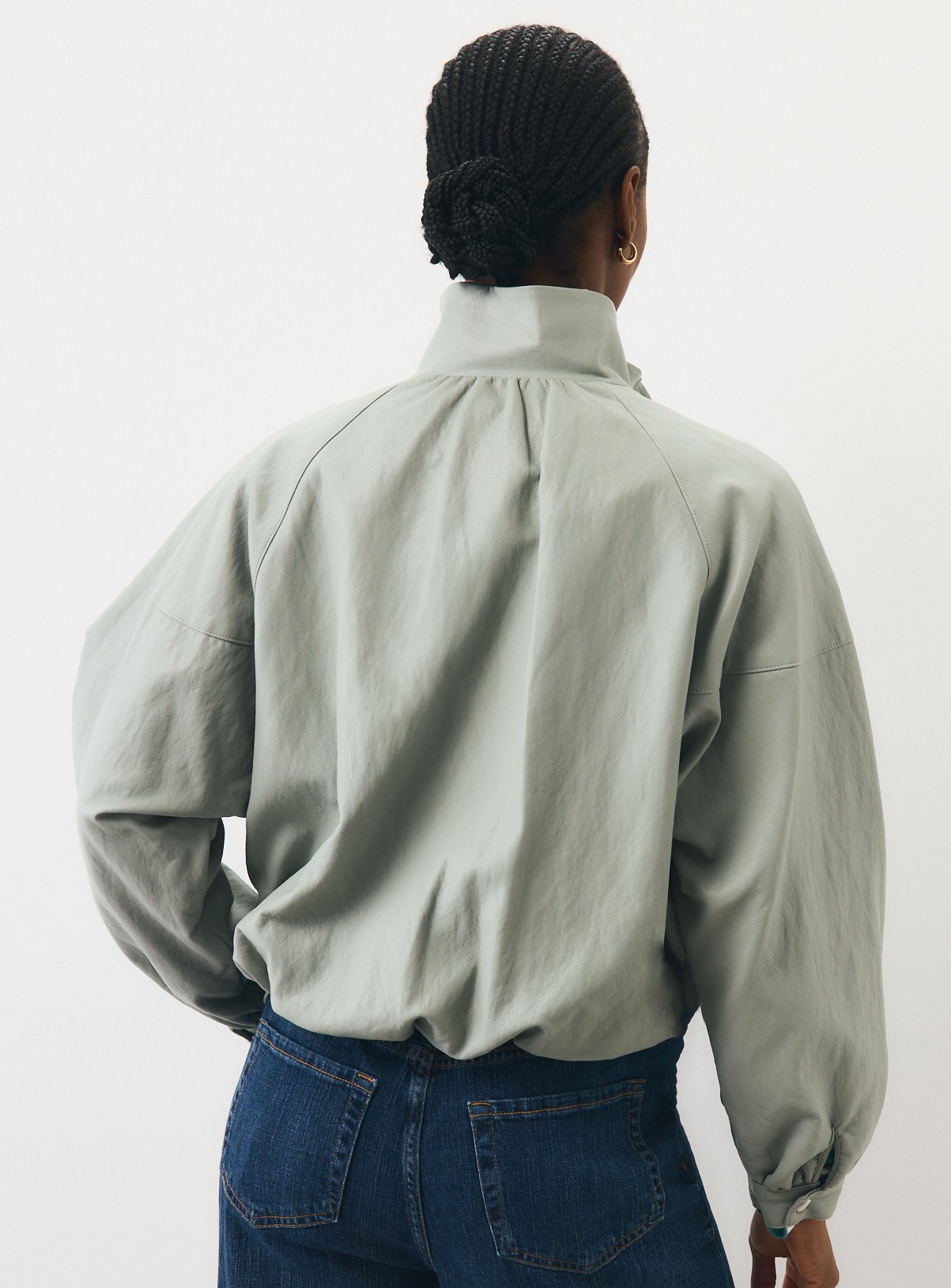Light Green PU Batwing Funnel Neck Bomber Jacket XL - Image 4 thumbnail